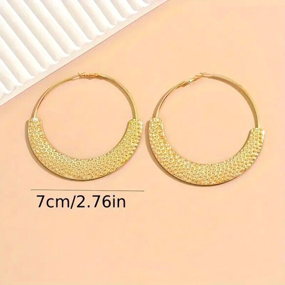 Earrings Gold Hoops Statement Large Bold Dangle Diva Hammered Stylish Glam Retro - Picture 4 of 4